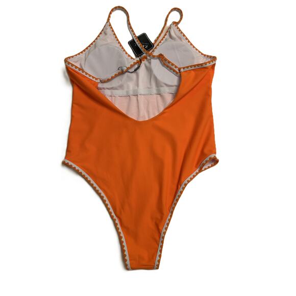NWT Zaful Tangerine and White Scalloped Trim 1-Piece Swimwear Large (8-10) - Picture 4 of 11
